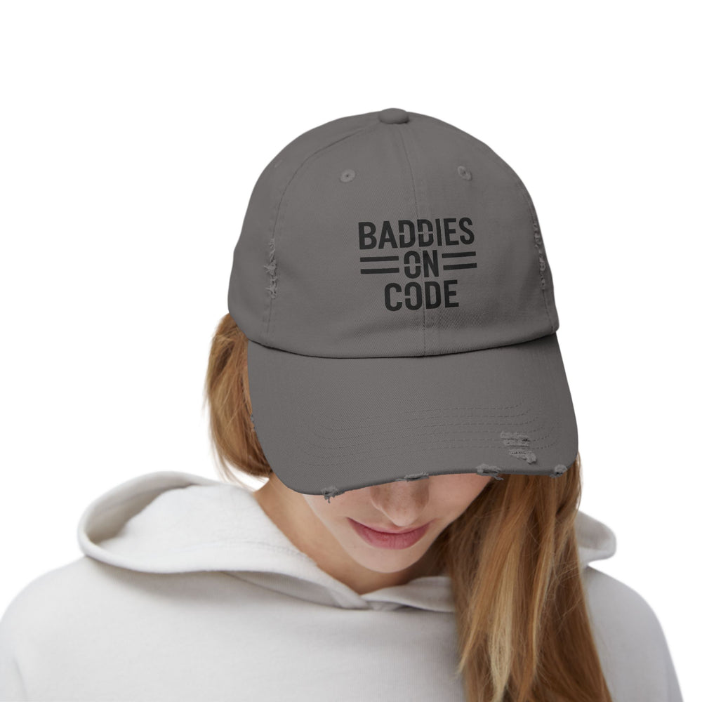 
                  
                    Baddies on Code Unisex Distressed Cap
                  
                